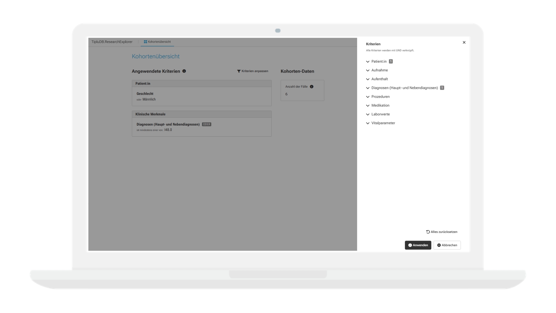 Ansicht/ Screenshot TipluDB, Datenzugang für Forschungsanfragen