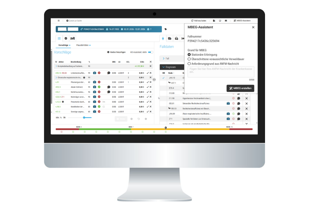 Ansicht MOMO MBEG-Assistent: Das neue MOMO-Feature analysiert die Patientenakte und erstellt mittels generativer KI präzise und strukturierte Begründungen in Sekunden.